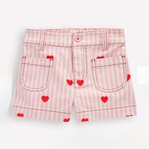 Mini Boden Pink and Red Heart Striped Shorts Size 8-9Y